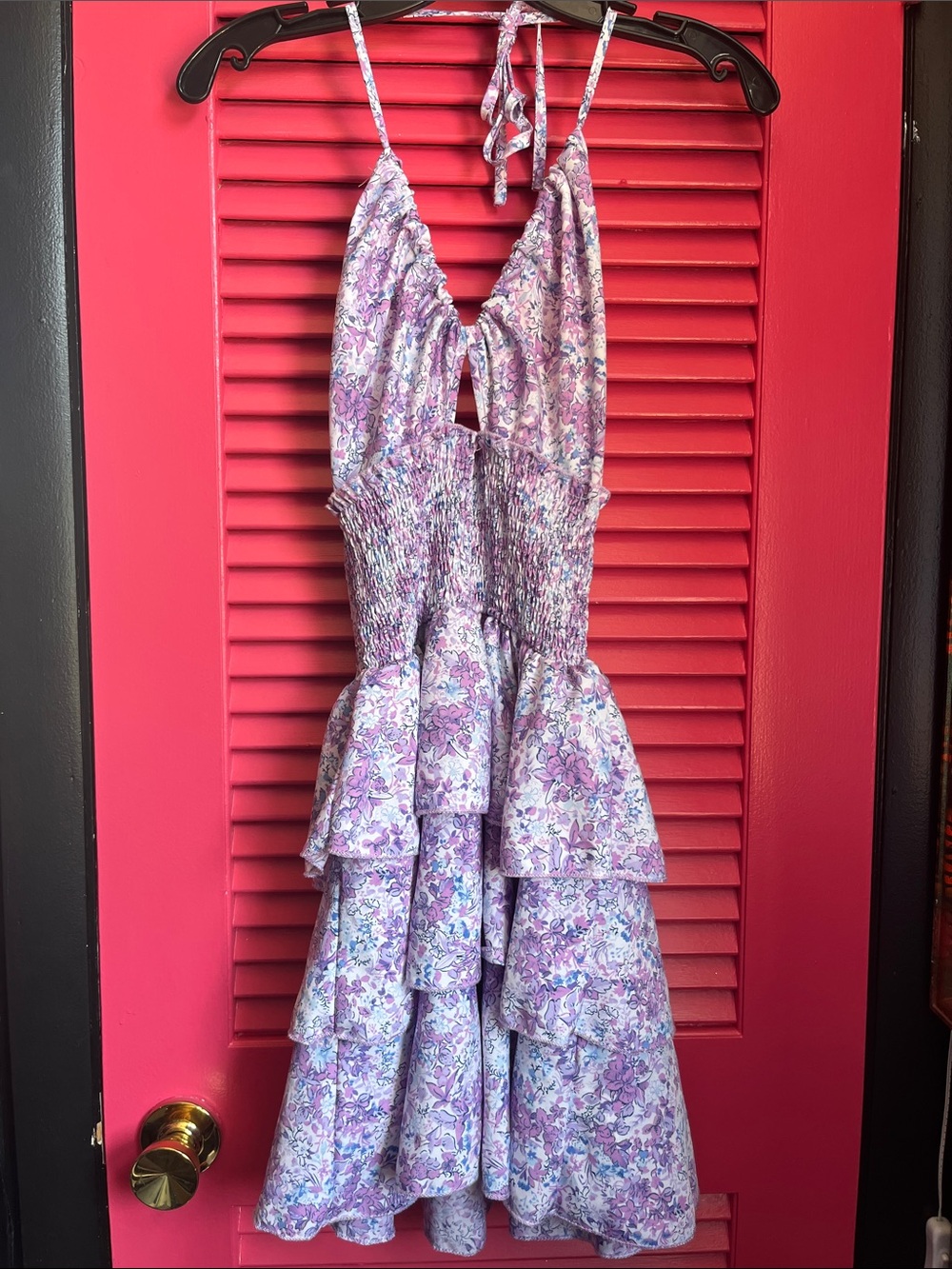 SHEIN Lavender Floral Tiered Halter Dress